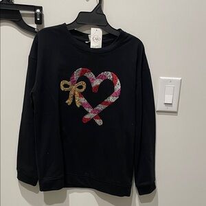 Charlotte by Cato Black Top with Sequin Candy Cane and Golden Bow